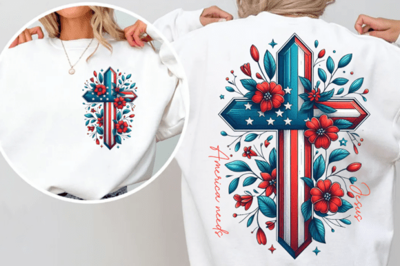 America Needs Jesus USA Flag Cross PNG: T-Shirt Designs