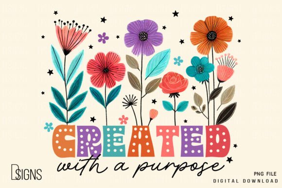 Christian Created with a Purpose Flowers T-Shirt Designs